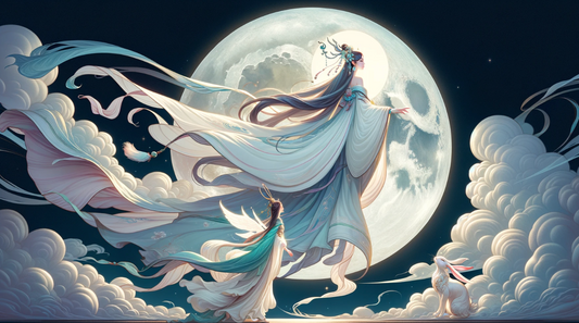 Chang'E ascending to the moon. This serene and mystical image